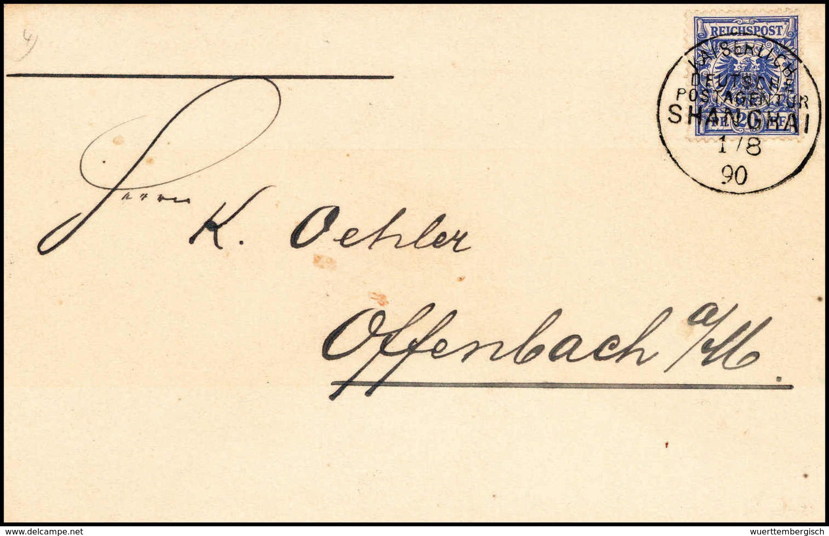 20 Pfg., Tadellose Einzelfrankatur Mit Idealem Stempel KDPA SHANGHAI 1/8 90 Auf Brief Mit Rs. Abs.-Eindruck Aus TIENTSIN - Other & Unclassified