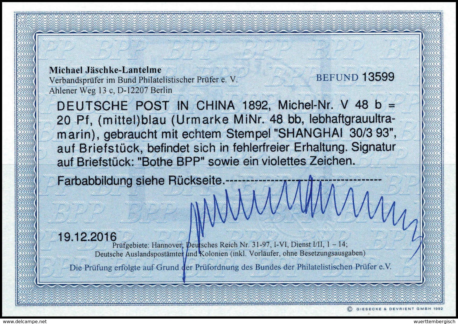 Briefst. 20 Pfg., Zwei Tadellose Bfstke. Mit Je Klarem Stempel KDPA SHANGHAI 30/3 93 Bzw. 25/8 93, Fotobefunde Jäschke-L - Autres & Non Classés