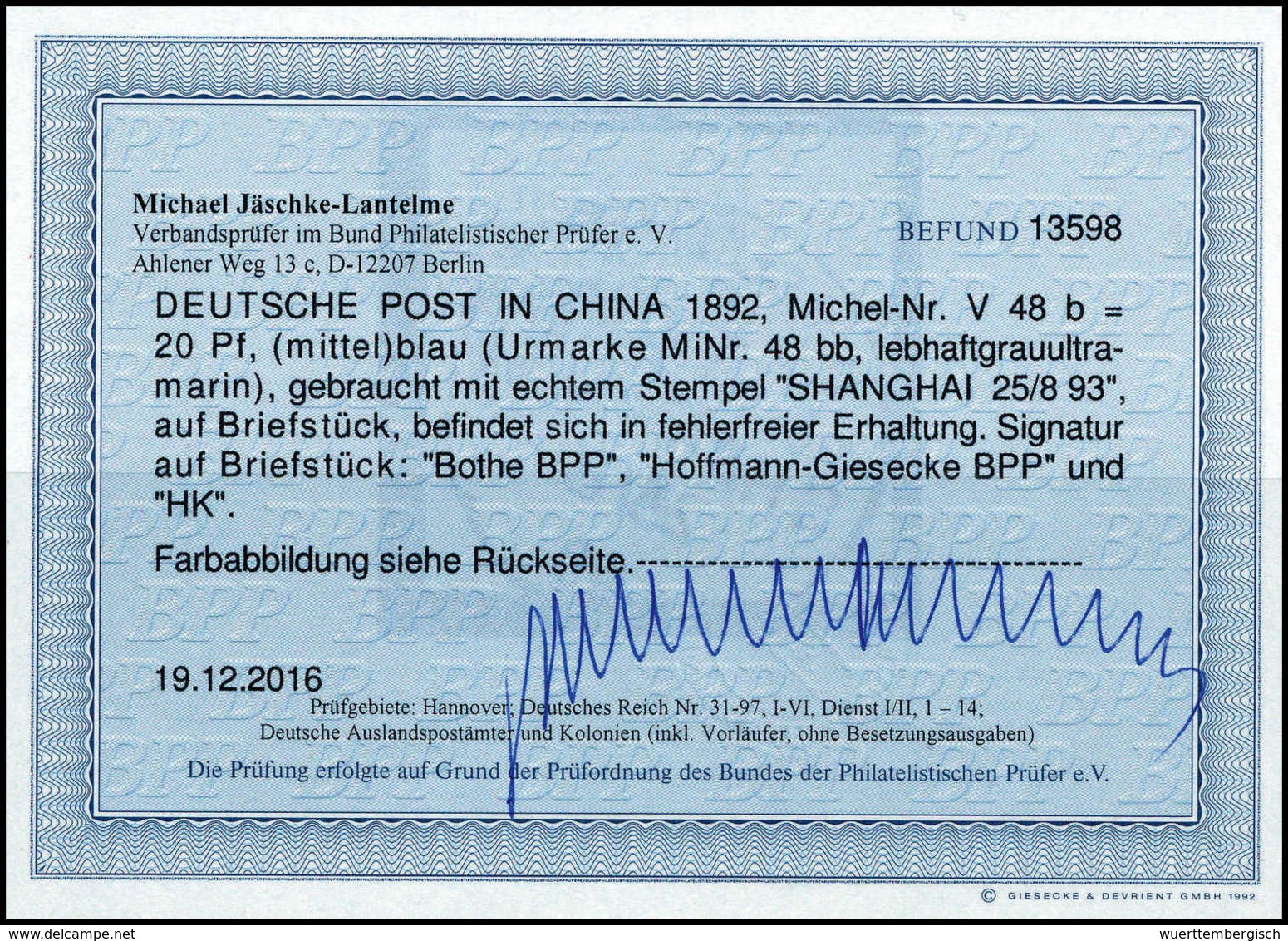 Briefst. 20 Pfg., Zwei Tadellose Bfstke. Mit Je Klarem Stempel KDPA SHANGHAI 30/3 93 Bzw. 25/8 93, Fotobefunde Jäschke-L - Autres & Non Classés