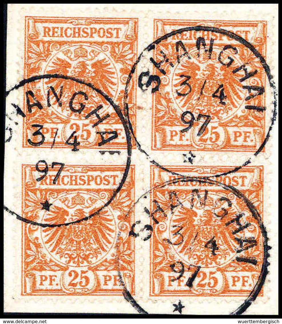 Briefst. 25 Pfg., Zwei Tadellose Waagr. Paare Auf Bfstk. Mit Klaren Stempeln SHANGHAI 3/4 97, Sign. Dr.Steuer BPP.<br/>< - Autres & Non Classés