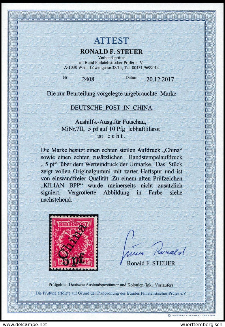 * 5 Pf. A. 10 Pfg., Futschau-Provisorium, Tadellos Ungebr., Fotoattest Steuer BPP.<br/><b>Katalogpreis: 700,-</b> (Miche - Other & Unclassified