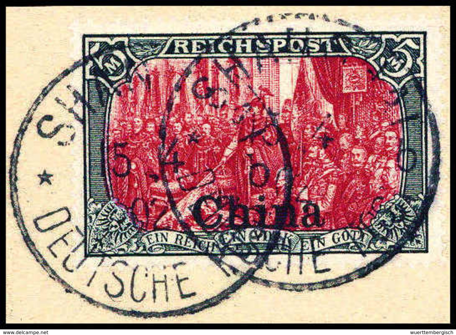 Briefst. 5 Mk., Tadelloses Bfstk. Mit Klaren Stempeln SHANGHAI "b" 5/4 02, Sign. Mansfeld.<br/><b>Katalogpreis: 400,-</b - Altri & Non Classificati