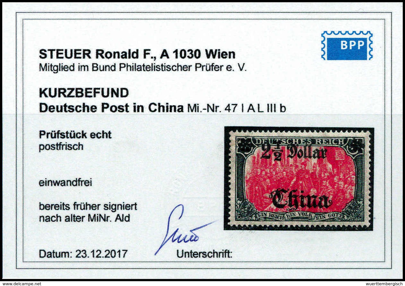 ** 2½ $, Tadellos Postfr., Fotobefund Steuer BPP.<br/><b>Katalogpreis: 140,-</b> (Michel: 47IALIIIb) - Autres & Non Classés