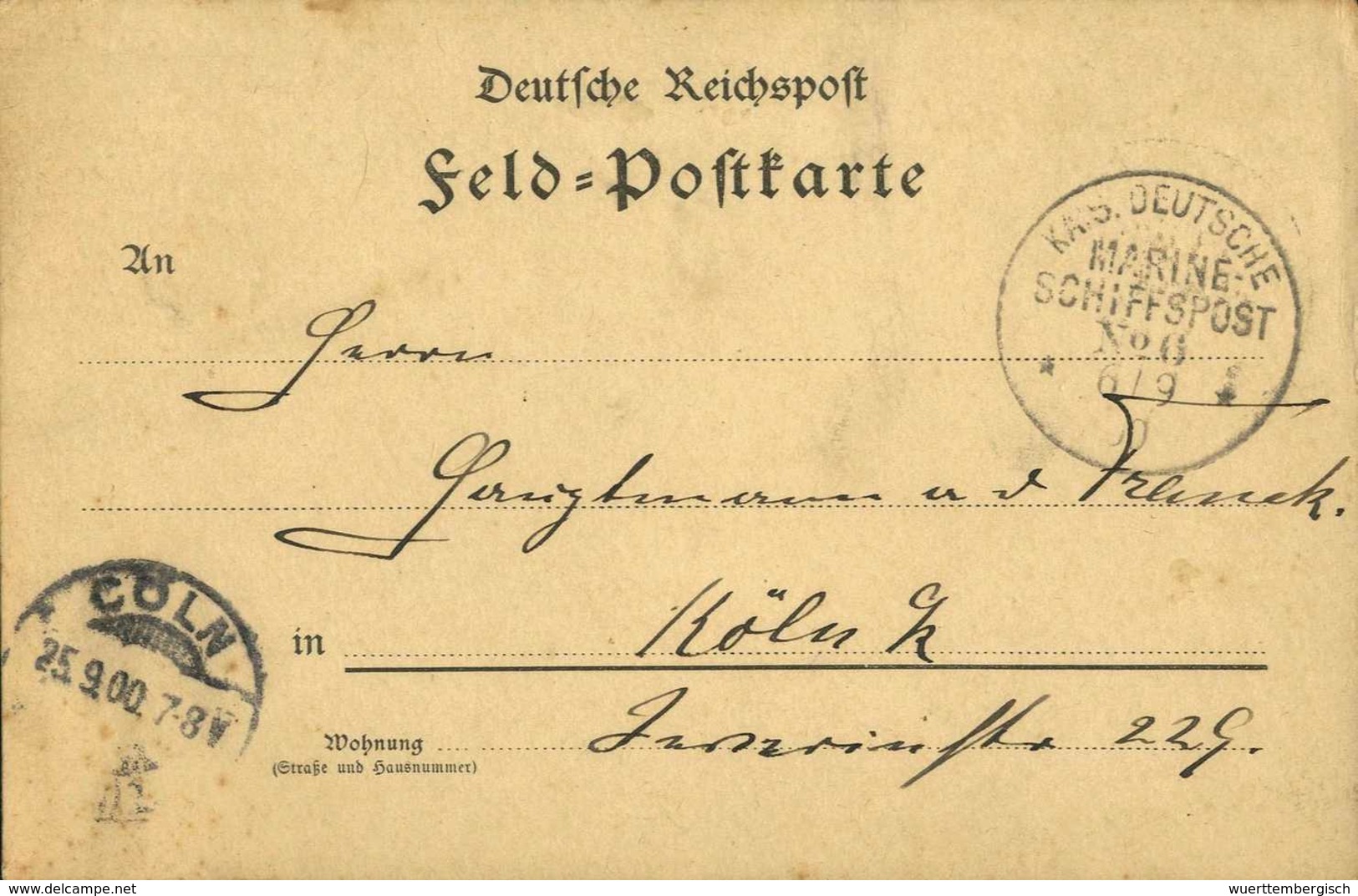 Beleg MSP No.6 (Stempel Des NDL-Dampfers "Gera" Auf Großem Kreuzer "Hansa" Verwendet), Klar Auf Feldpostkarte Nach Köln. - Autres & Non Classés