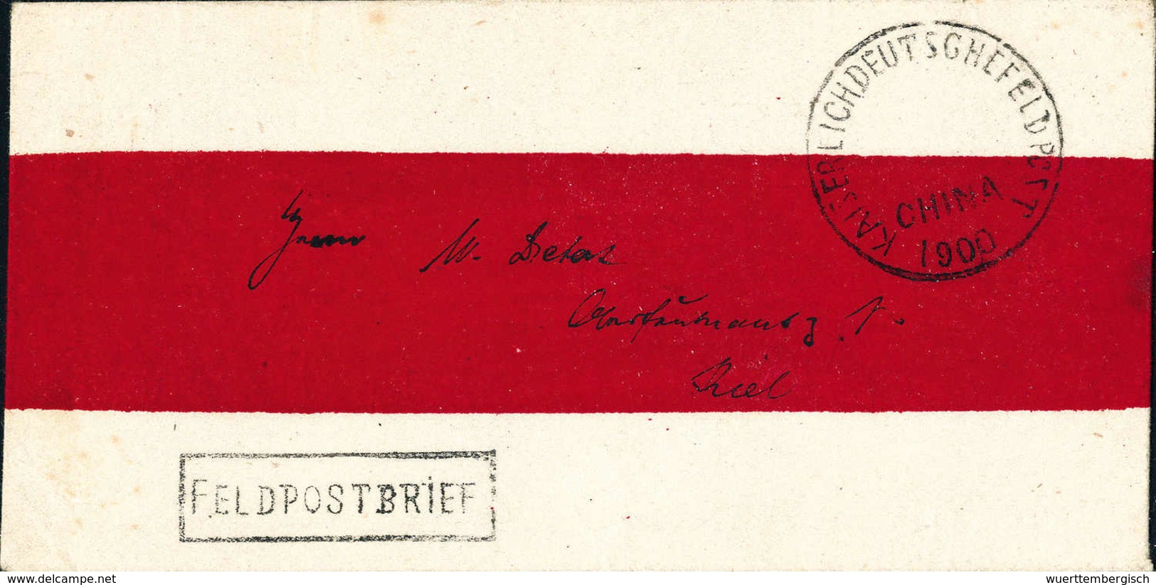 Beleg KAISERLICH DEUTSCHE FELDPOST CHINA 1900, Wagenradstempel, Type I, Klar Auf Philat. Rotbandbrief, Beiges. R1 FELDPO - Altri & Non Classificati