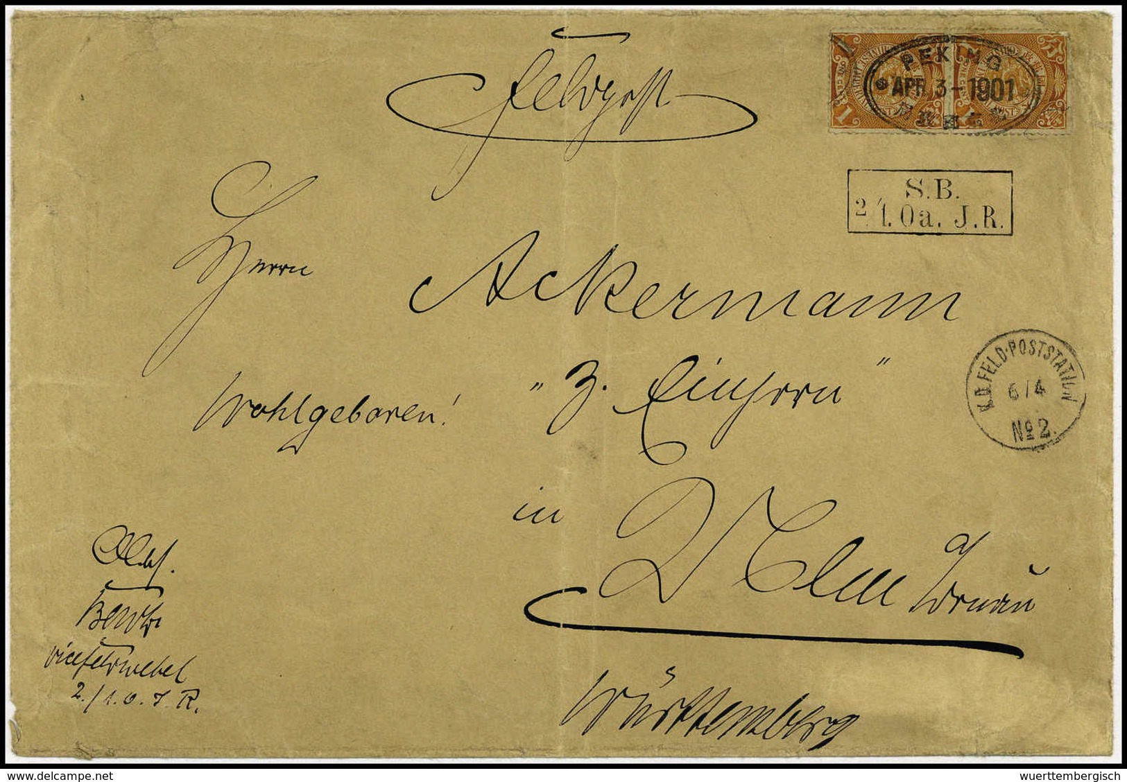 Beleg K.D.FELD-POSTSTATION No.2 6/4 (1901) Auf Interes., Großformatigem Feldpostbrief Nach Dtld., Oben Zufrankiert Ein V - Autres & Non Classés