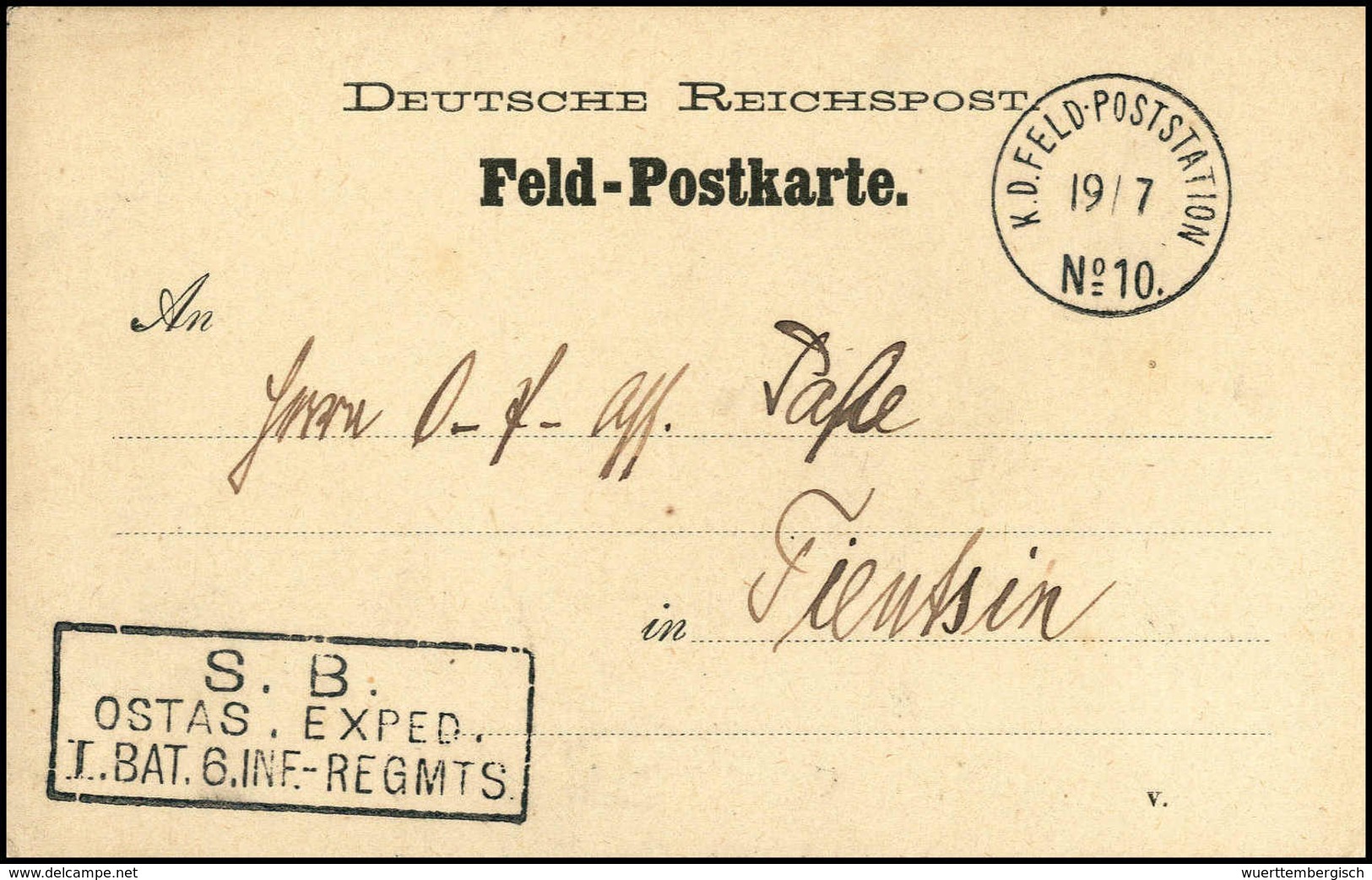 Beleg K.D.FELD-POSTSTATION No. 10, Idealer Abschlag Auf Tadelloser Inlands-Feldpostkarte Nach Tientsin. - Other & Unclassified