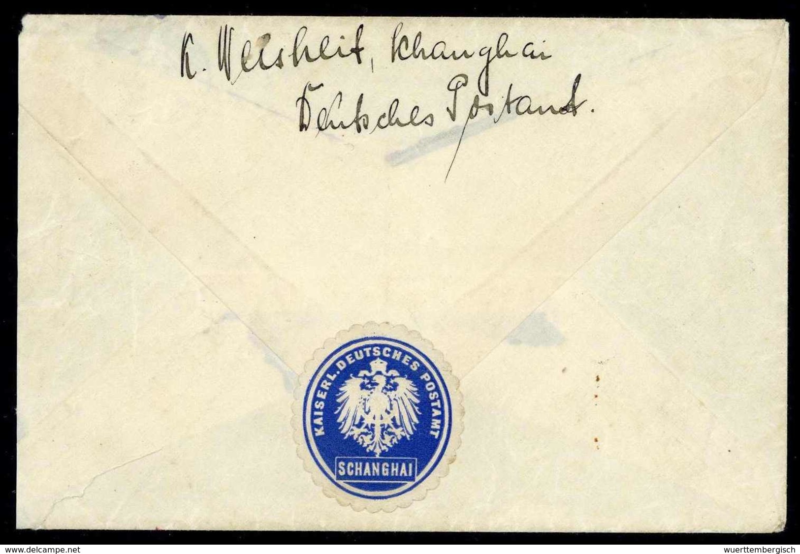 SHANGHAI "b" 27/3 15, Klar Auf Brief 10 C. Nach Dtld., Rs. Blaue Siegelmarke Des Deutschen Postamts. (Michel: 41) - Altri & Non Classificati