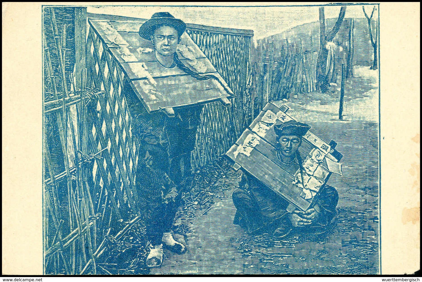 Beleg (1900), Amtliches Feldpostkarten-Formular Der Deutschen Reichspost, Rs. Mit Blauem Holzschnitt Gefangener Chinesen - Autres & Non Classés