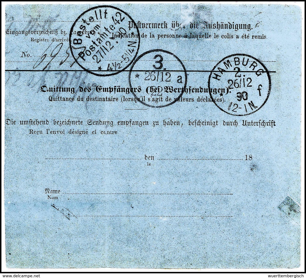 Beleg 1890, Blaue Paketkarte Der Atlas-Linie Mit Violettem Aufgabe-K2 Der Agentur "Weiss & Maur / Mogador" Und Paketaufk - Altri & Non Classificati