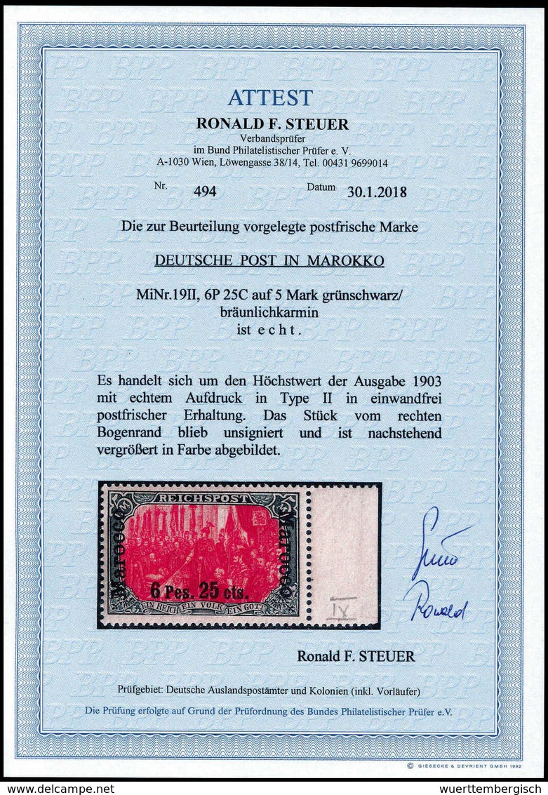 ** 6,25 Pes., Tadellos Postfr. Re. Randstück, Fotoattest Steuer BPP.<br/><b>Katalogpreis: 600,-</b> (Michel: 19II) - Autres & Non Classés