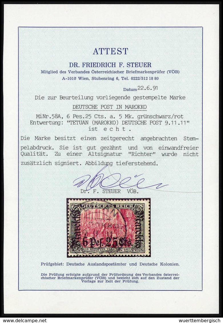 Gest. 6,25 Pes., Tadelloses Exemplar Mit Sauber Aufges. Stempel TETUAN MAROKKO 9/11 11, Sign. Richter, Fotoattest Dr.Ste - Autres & Non Classés