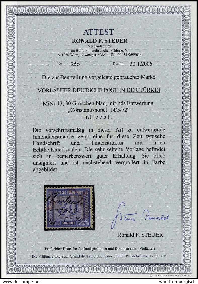 Gest. 30 Gr., Farbfrisches Kab.-Stück In Perfekter Zähnung, Saubere Hs. Entwertung "Constantinopel 14.5.72" Sowie Kl. Ro - Autres & Non Classés