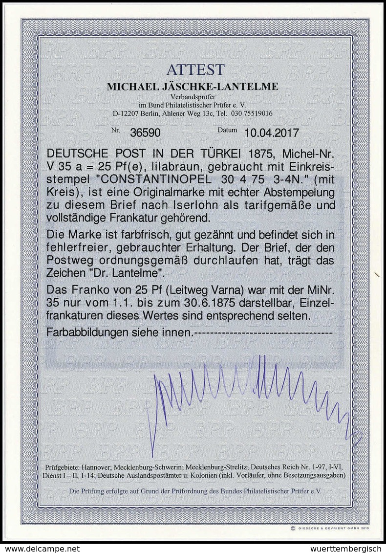 25 Pfge., Tadellose Einzelfrankatur Auf Schönem Blauem Brief Mit Leitvermerk "via Varna" Nach Dtld. Klar Ausgeprägter St - Other & Unclassified