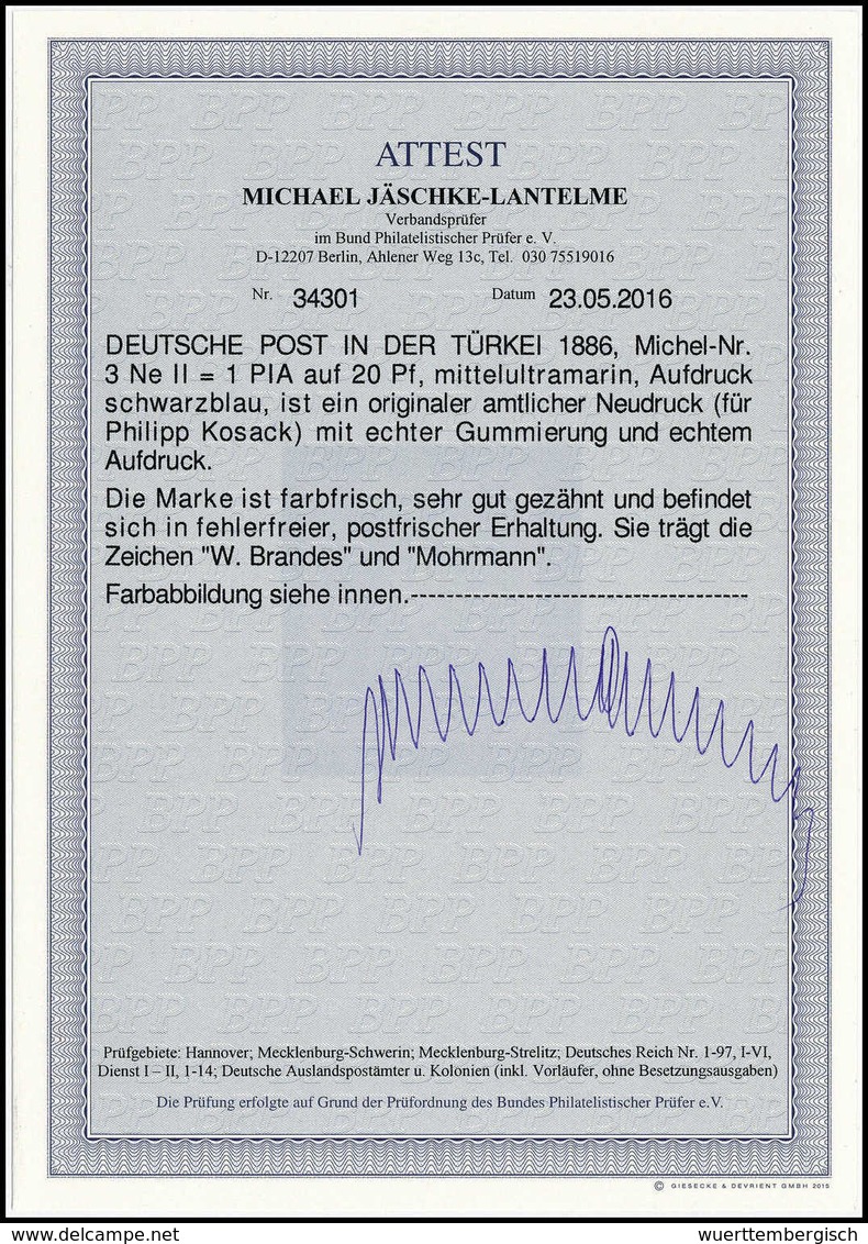 ** 1 Pia. A. 20 Pfg., Amtlicher Neudruck Für Philipp Kosack, Tadellos Postfr. Exemplar In Perfekter Zähnung Und Zentrier - Altri & Non Classificati