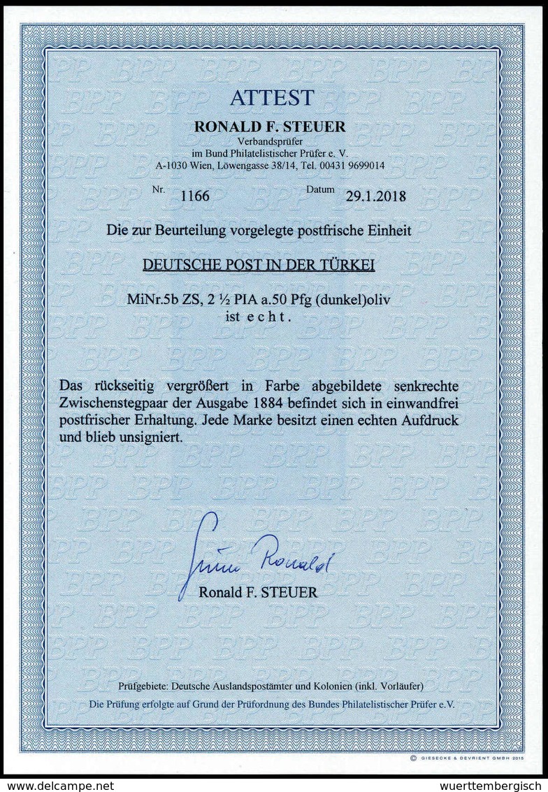 ** 2½ Pia., Tadellos Postfr., Senkr. Zwischenstegpaar. Sehr Selten, Fotoattest Steuer BPP.<br/><b>Katalogpreis: 2.400,-< - Autres & Non Classés