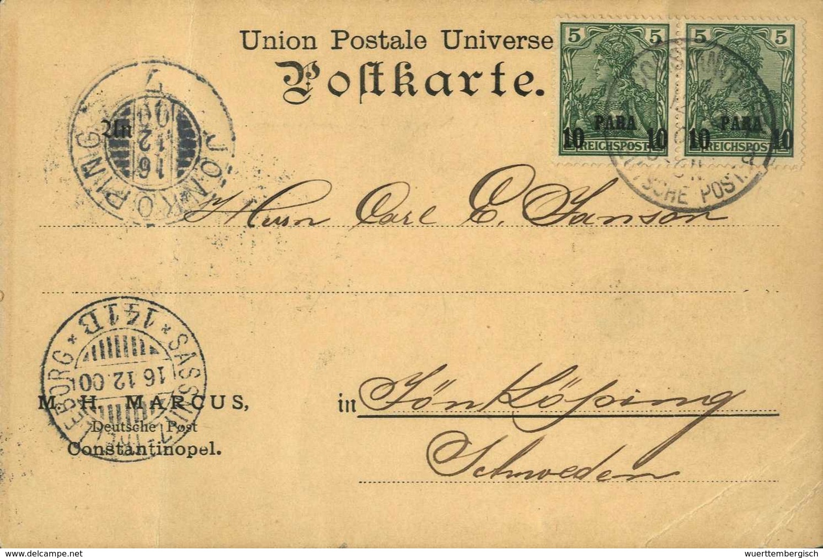 Beleg 10 P., Waagr. Paar Auf Seltener Postkarte Nach Schweden.<br/><br/><span Style='color:red;font-size:0.9em'><b>Unver - Autres & Non Classés