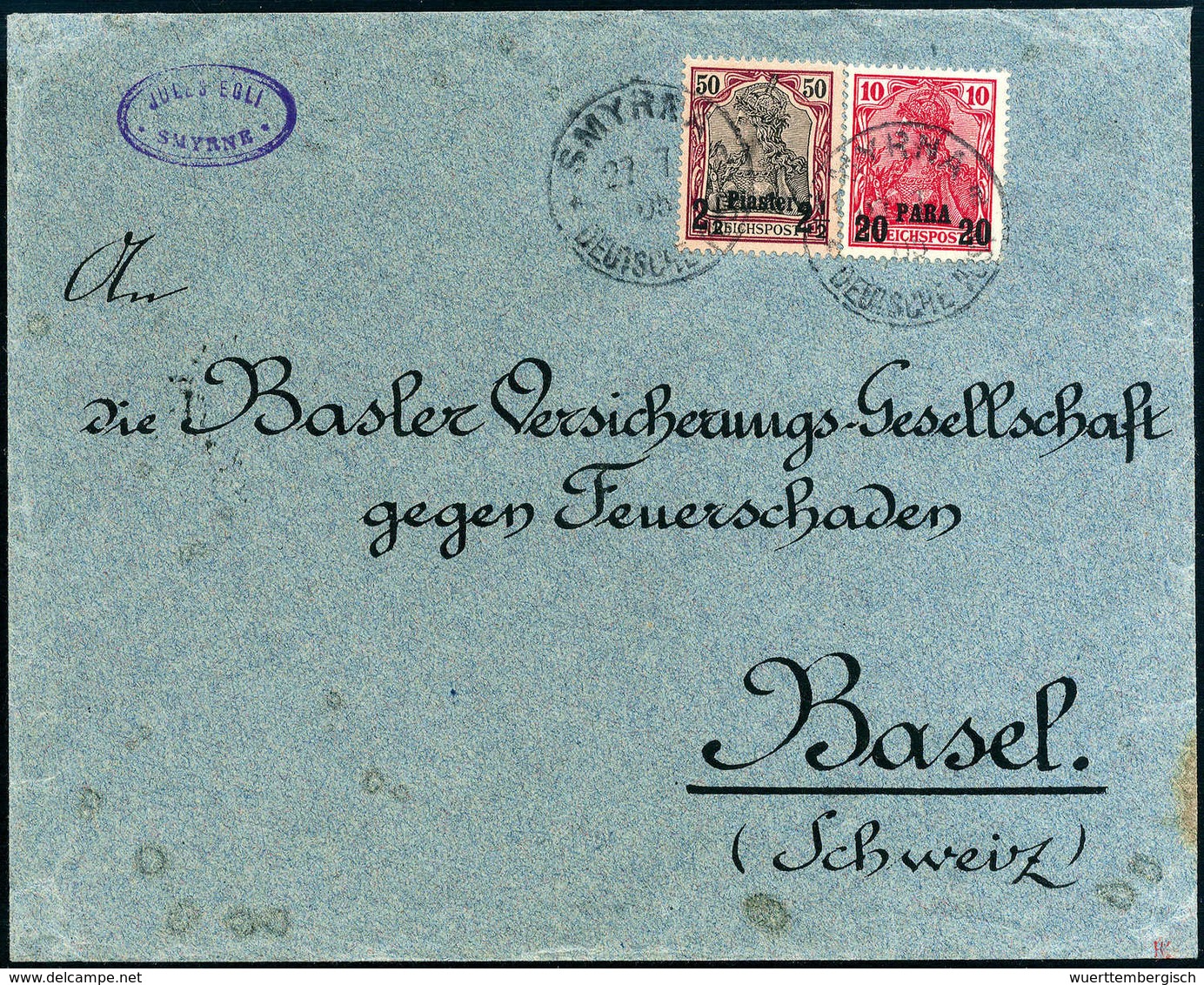 Beleg 20 P. Und 2½ Pia., Seltener Brief In Der 3.Gewichtsstufe Mit Klaren Stempeln SMYRNA "a" 27/7 05 Nach Basel. (Miche - Autres & Non Classés