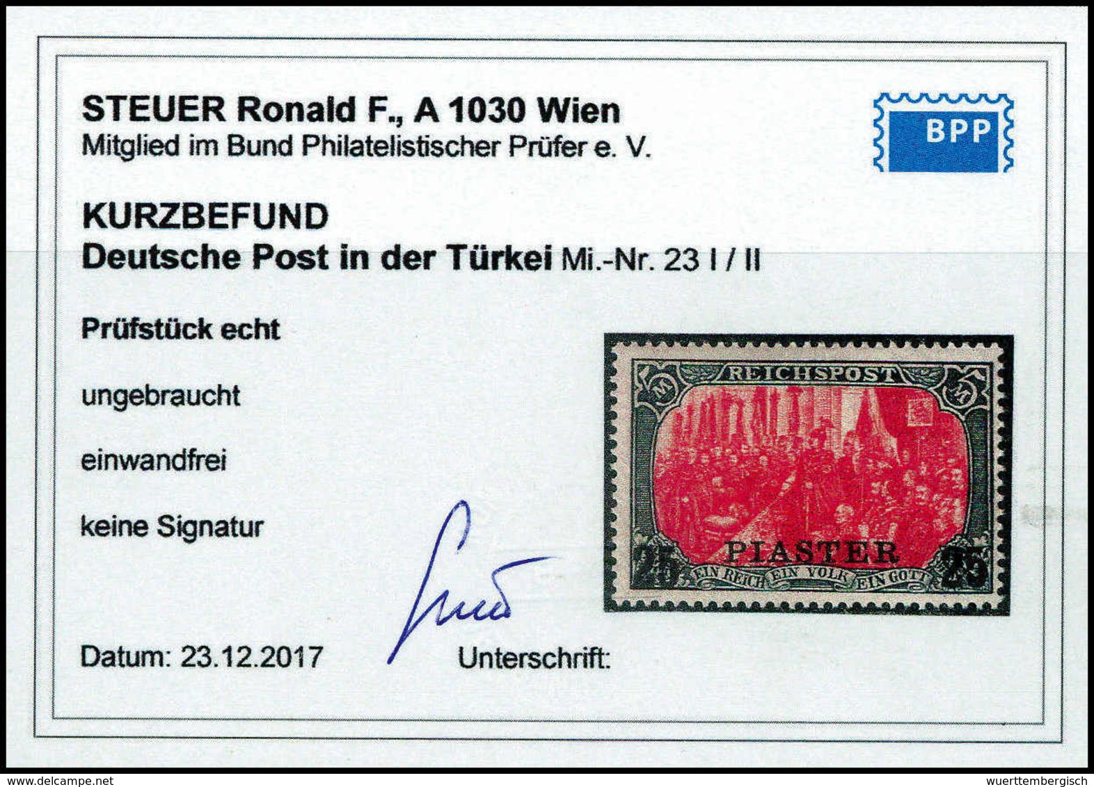 * 25 Pia., Tadellos Ungebr., Fotobefund Steuer BPP.<br/><b>Katalogpreis: 260,-</b> (Michel: 23I/II) - Altri & Non Classificati