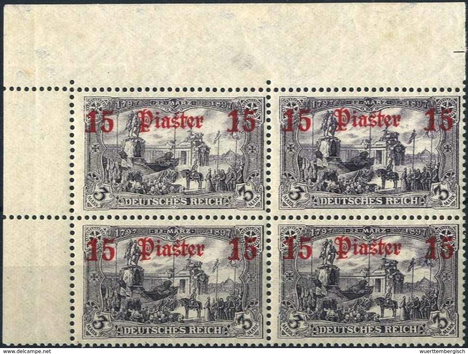 ** 15 Pia., Postfr. Viererblock Aus Der Li. Ob. Bogenecke (teils Lagerungsbed. Farbspuren).<br/><b>Katalogpreis: 880,-</ - Autres & Non Classés