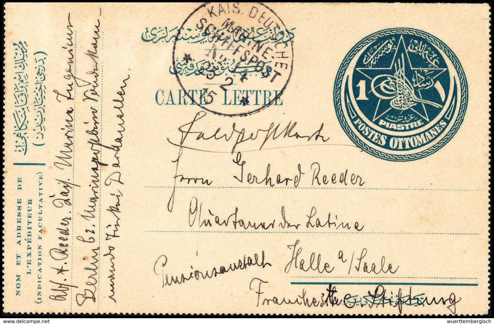 Beleg MSP No.14 (Mittelmeerdivision) 25/2 15, Klar Auf Postkarte Türkei 1 Pia., Datiert "Chanak". (Michel: Türkei) - Sonstige & Ohne Zuordnung