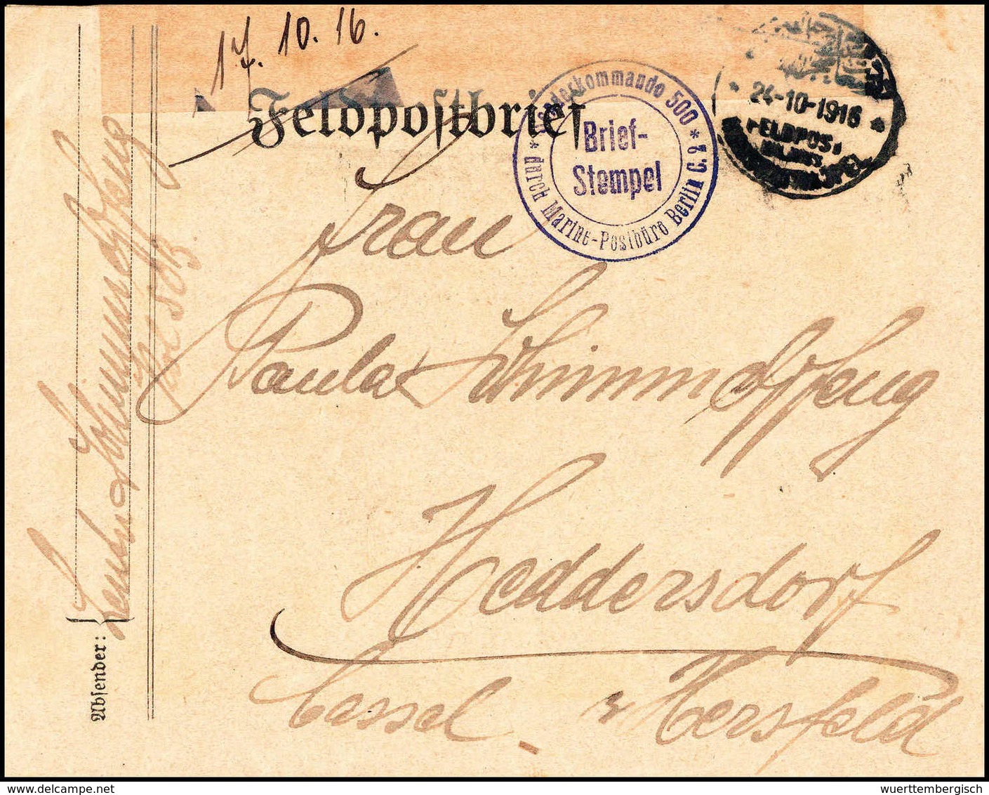 Beleg KONSTANTINOPEL 24/10 16 Sowie Violetter SB-Stempel "Sonderkommando 500 Durch Marine-Postbüro Berlin C2" Auf Feldpo - Autres & Non Classés