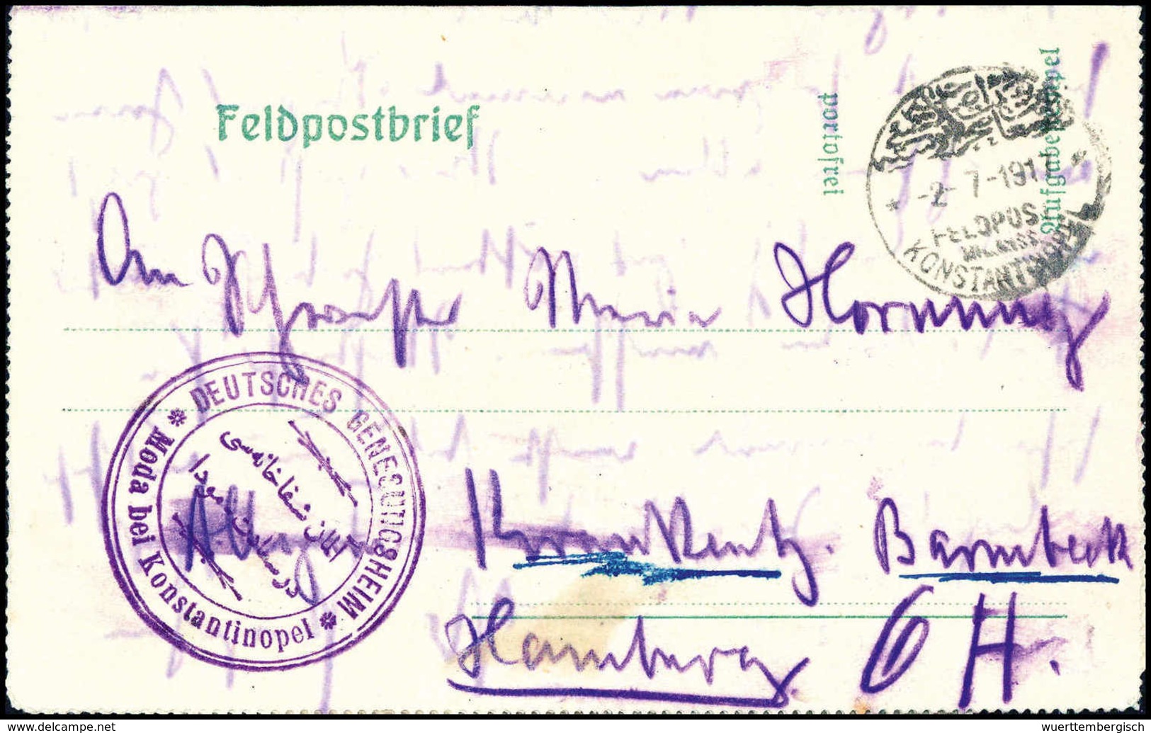 Beleg KONSTANTINOPEL 2/7 17, Klar Auf Vordruck-Feldpostbrief Mit SB-Stempel Aus Moda (Deutsches Genesungsheim). - Sonstige & Ohne Zuordnung