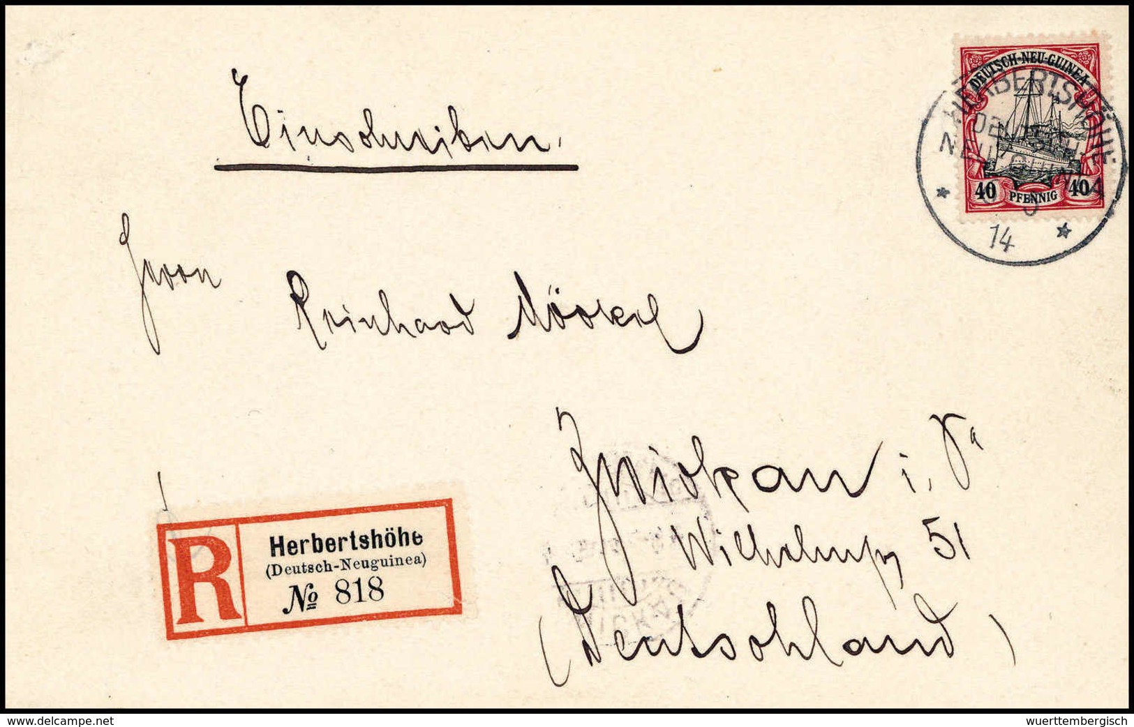 Beleg 40 Pfg., Tadelloser R-Brief Mit Klarem Stempel HERBERTSHÖHE 6/5 14. (Michel: 13) - Other & Unclassified