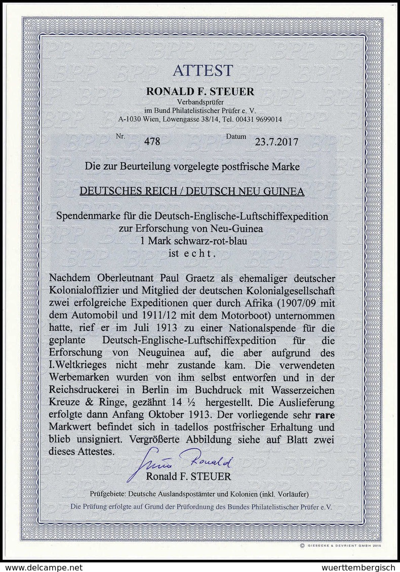 ** 1913, Deutsch-Englische Luftschiff-Expedition 1 Mk. Schwarz/rot/blau, Tadellos Postfr. Exemplar In Erstklassiger Zähn - Sonstige & Ohne Zuordnung