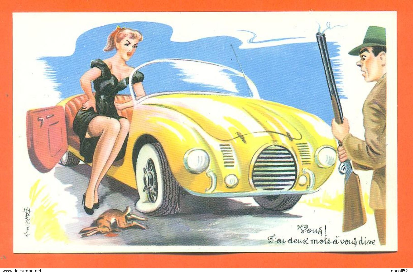 CPA Illustrateur Louis Carrière Théme Chasse " Chasseur , Pin-up , Voiture Cabriolet - Carrière, Louis