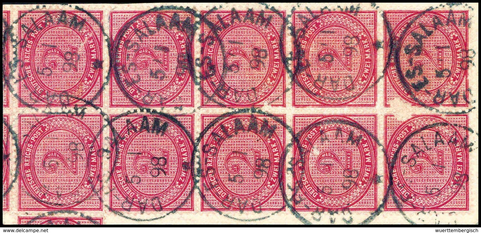 Briefst. 2 Mk., Farbfrischer, Senkr. Zehnerblock Auf Leinen-Bfstk. (untere Zwei Werte Beriebene Stelle), Klare Stempel D - Sonstige & Ohne Zuordnung