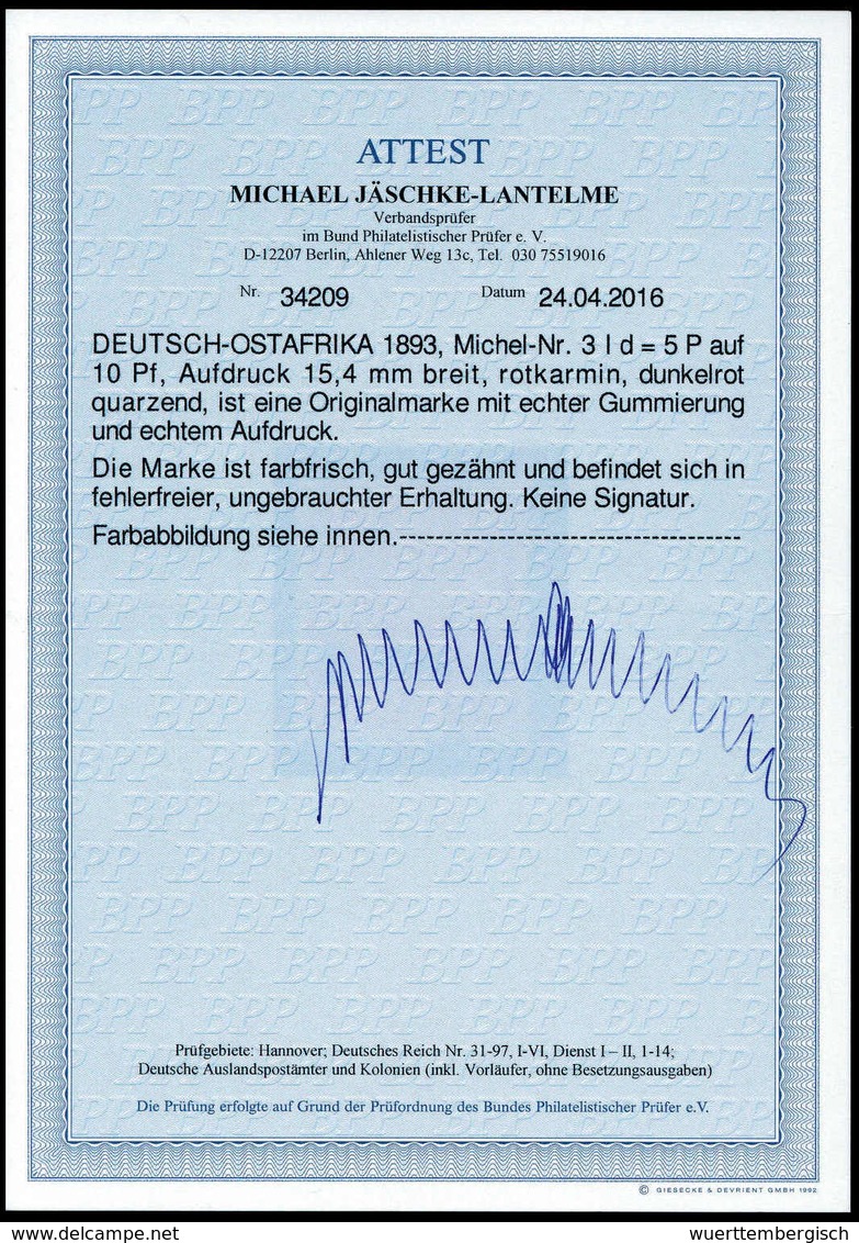 * 5 P., Tadellos Ungebr., Fotoattest Jäschke-L.BPP.<br/><b>Katalogpreis: 600,-</b> (Michel: 3Id) - Other & Unclassified