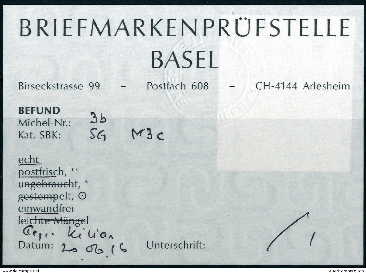 7½ H., Tadellos Postfrisch, Sign. Kilian BPP, Befund Eichele (SG M3).<br/><b>Katalogpreis: 400,-</b> (Michel: 3b) - Sonstige & Ohne Zuordnung