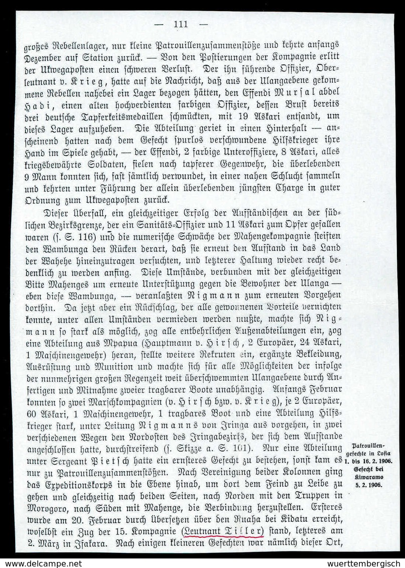 Beleg "Zur Zeit Ruaha-Lager, 10/II 06, Schutztruppe DOA", Seltene Postkarte, Geschrieben Von Leutnant Tiller, Welcher Im - Autres & Non Classés