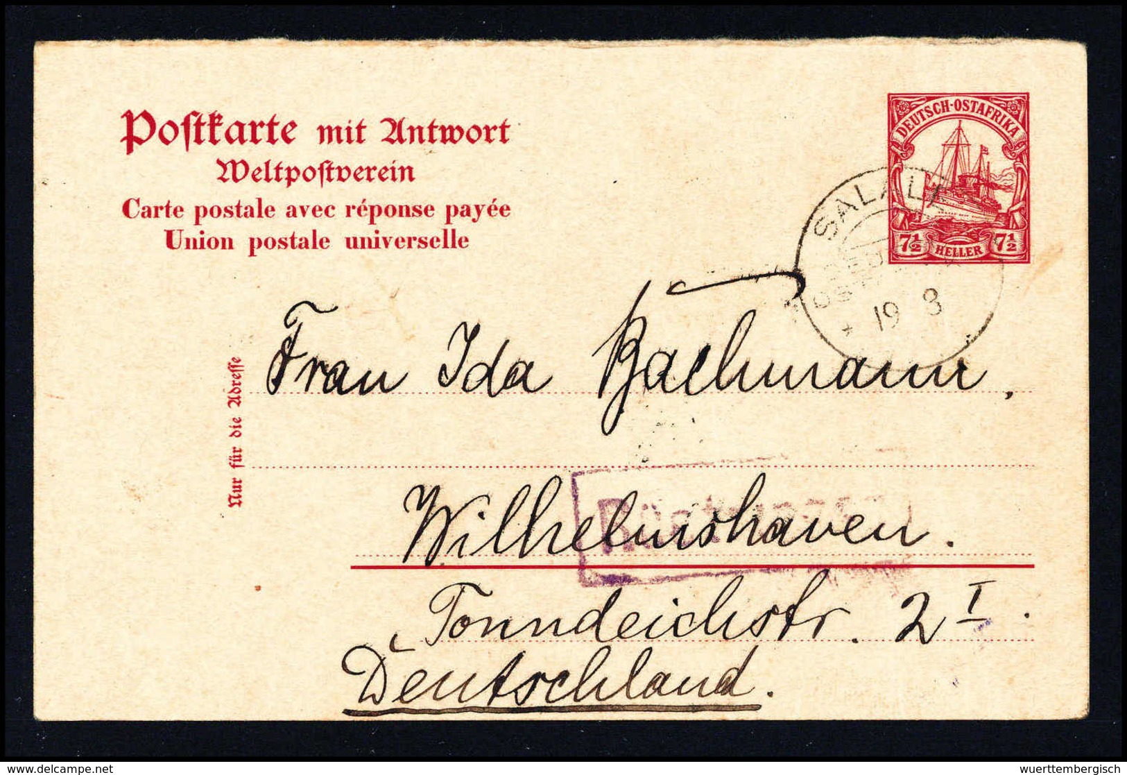 Beleg SALALE 19/8 (ohne Jz. "15"), Klar Auf Postkarte 7½ H. (Frageteil), Geschrieben Von Dem Besatzungsmitglied Des Kreu - Autres & Non Classés