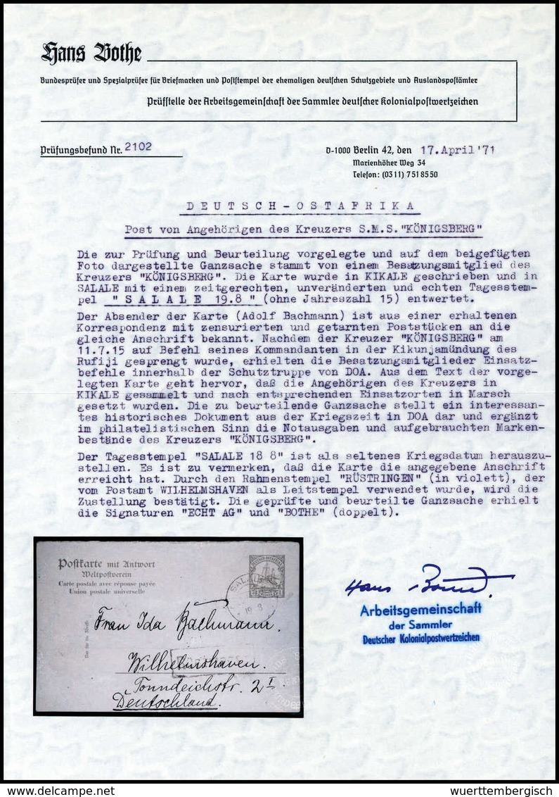 Beleg SALALE 19/8 (ohne Jz. "15"), Klar Auf Postkarte 7½ H. (Frageteil), Geschrieben Von Dem Besatzungsmitglied Des Kreu - Autres & Non Classés