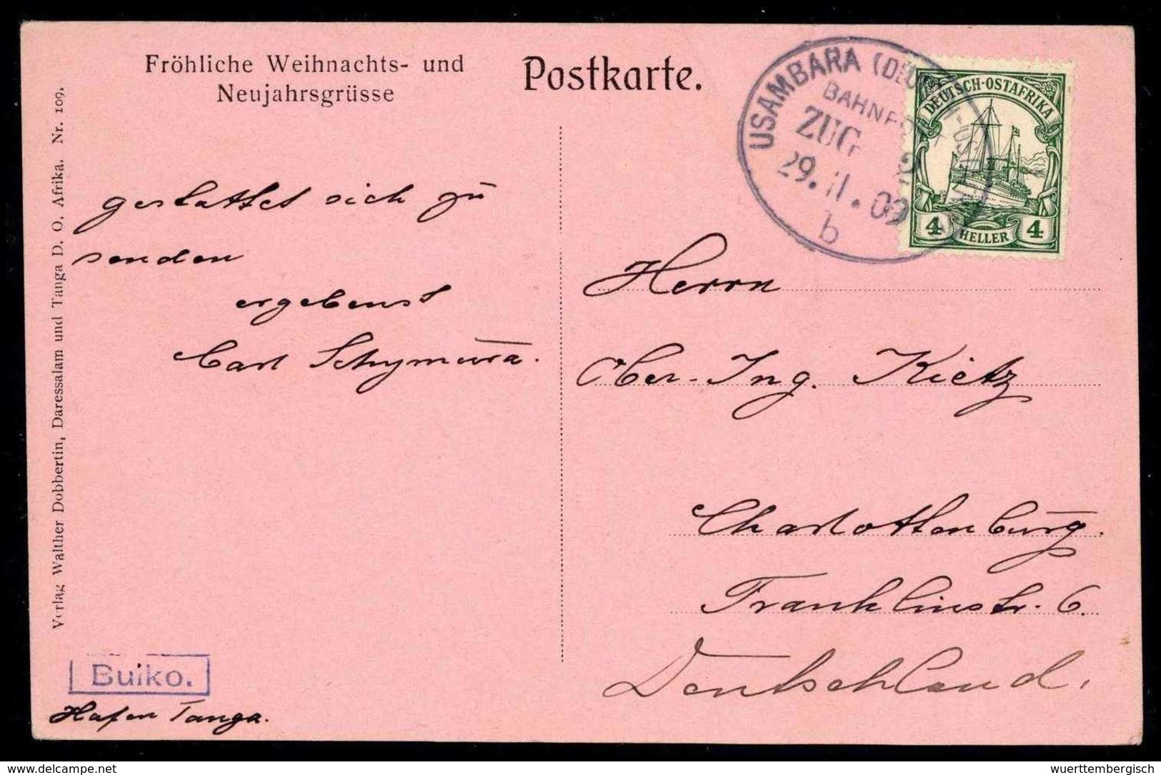 Beleg USAMBARA BAHNPOST ZUG 2 "b" 29/11 09, Klar Auf Tadelloser Bedarfskarte 4 H. (Michel: 31) - Other & Unclassified