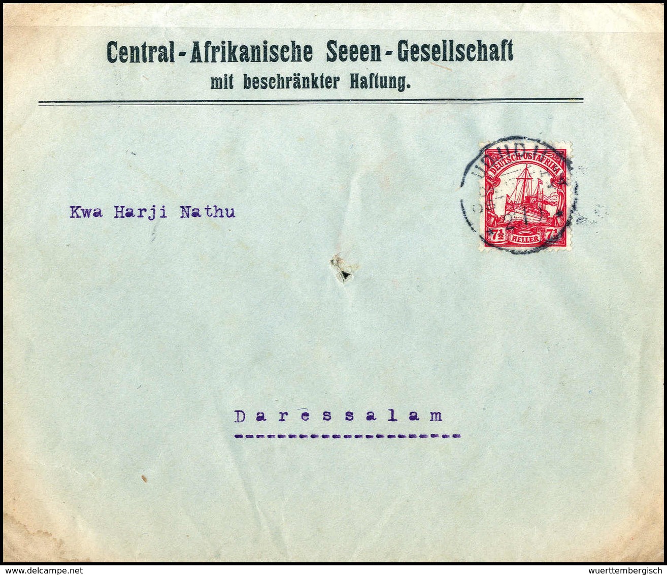 Beleg UDIJDIJ 29/9 (ohne Jz."15"), Klarer Abschlag Auf Firmenkuvert 7½ H. Nach Daressalam (Umschlag In Den Ecken Etwas G - Sonstige & Ohne Zuordnung