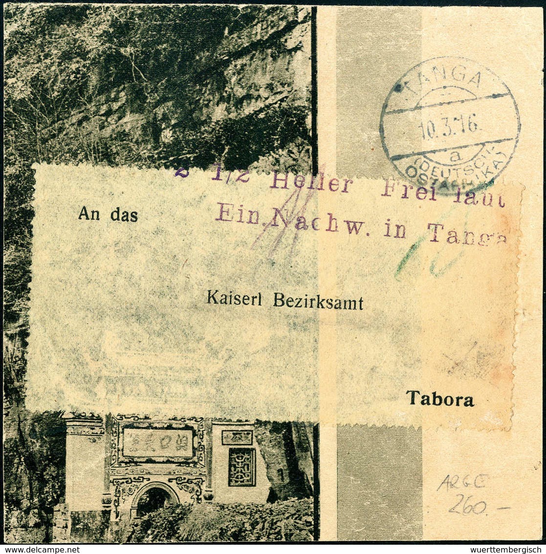 TANGA "a" 10/3 16, Nebst Violettem Barfrankierungs-L2, Beide Ideal Auf Dekorat. Vordruck-Zeitungsstreifband Nach Tabora. - Autres & Non Classés