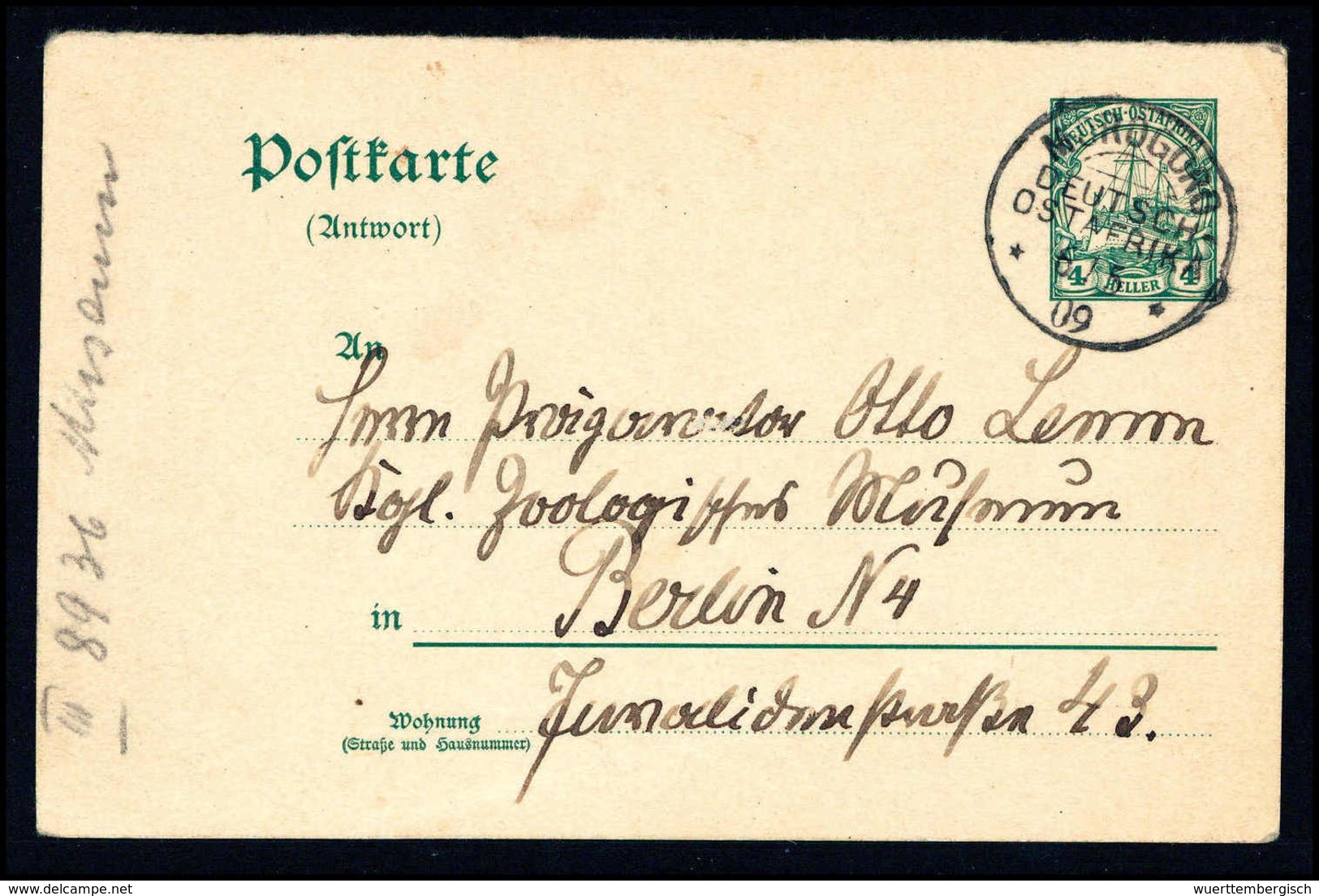 Beleg Tanganjikasee-Expedition: "Bismarckburg 5/4 09", Hs. Abs.-Vermerk Auf Postkarte Des Hauptmann Paul Fromm An Den Pr - Autres & Non Classés