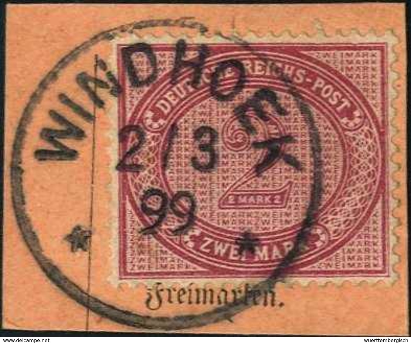 Briefst. 2 Mk., Tadelloses Bfstk. Mit Idealem Stempel WINDHOEK 2/3 99 (Dr.Steuer 3x).<br/><b>Katalogpreis: 150,-</b> (Mi - Altri & Non Classificati