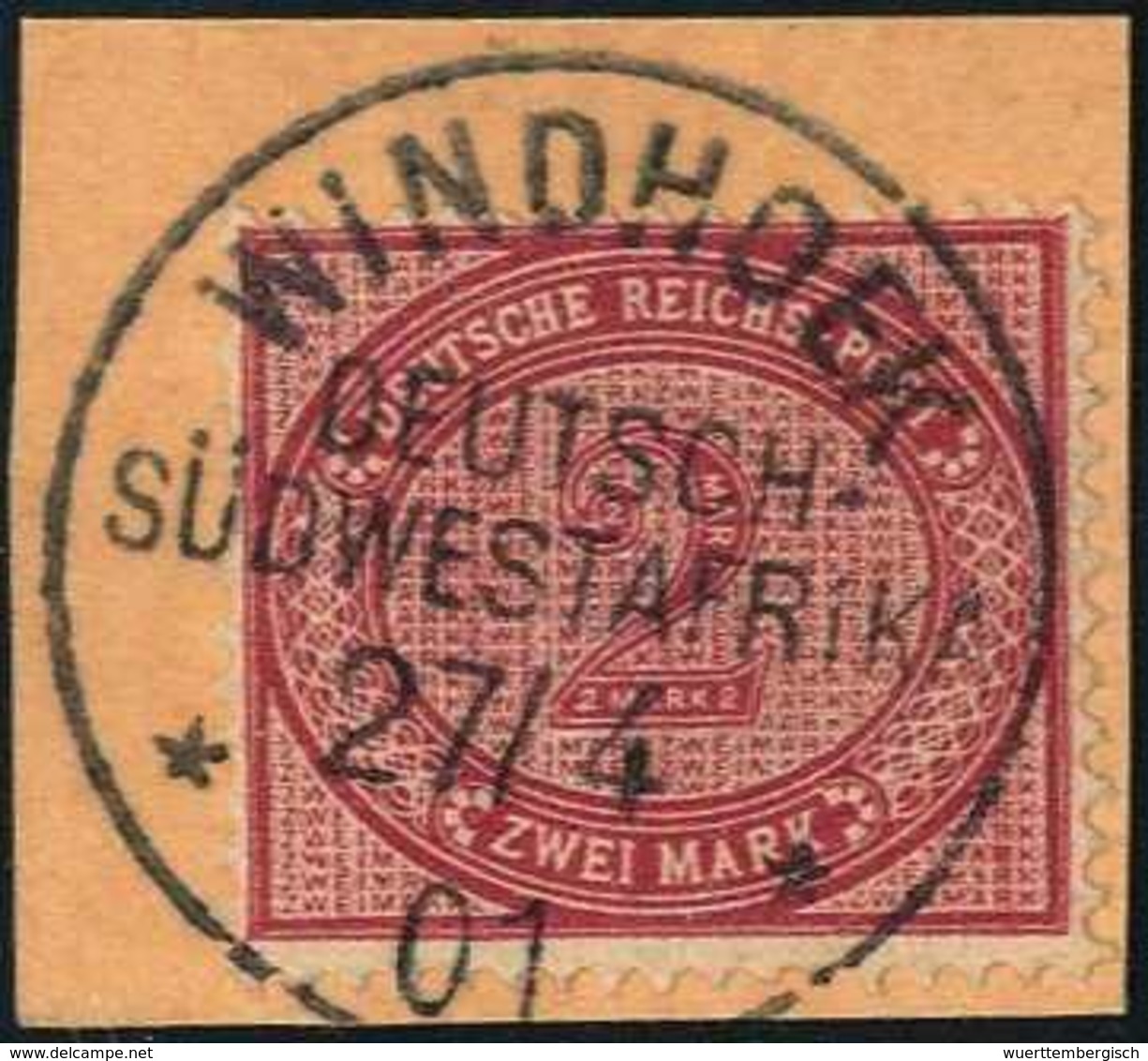 Briefst. 2 Mk., Tadelloses Bfstk. Mit Vorzüglich Klarem Stempel WINDHOEK DSWA 27/4 01 (Dr.Steuer 3x).<br/><b>Katalogprei - Autres & Non Classés