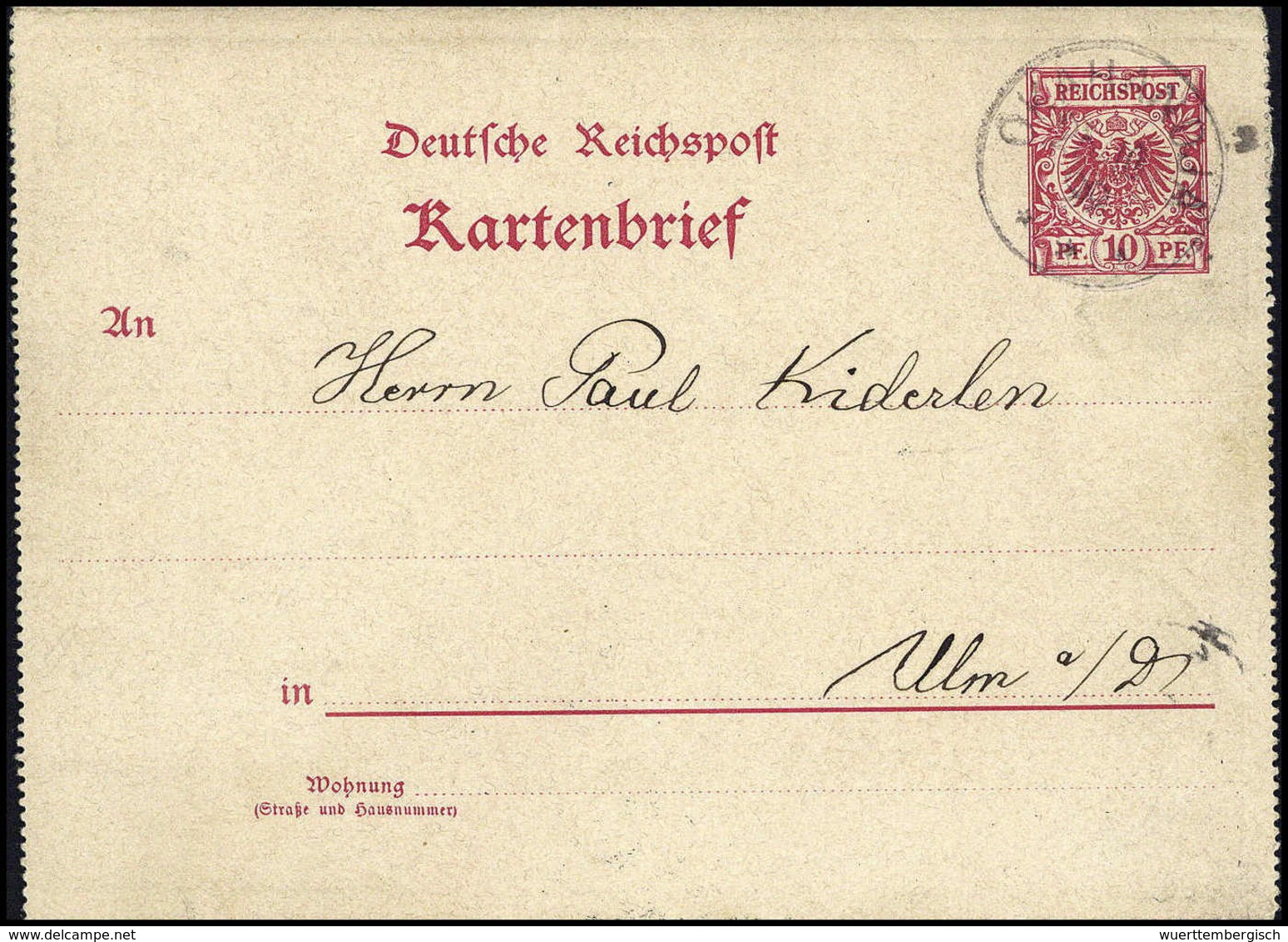 Beleg 10 Pfg., Kartenbrief (ohne Die Ränder) Mit Stempel OKAHANDJA 25/10 99 Nach Ulm. (Michel: K1) - Sonstige & Ohne Zuordnung