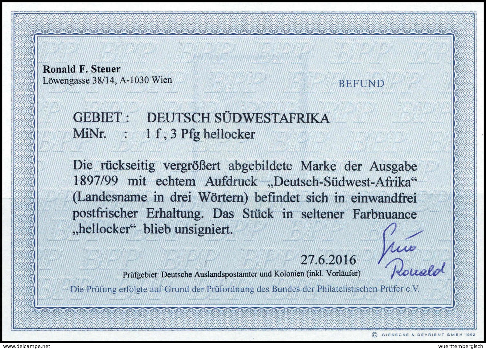 ** 3 Pfg. Hellocker, Seltene Farbe, Tadellos Postfr., Fotobefund Steuer BPP.<br/><b>Katalogpreis: 900,-</b> (Michel: 1f) - Sonstige & Ohne Zuordnung