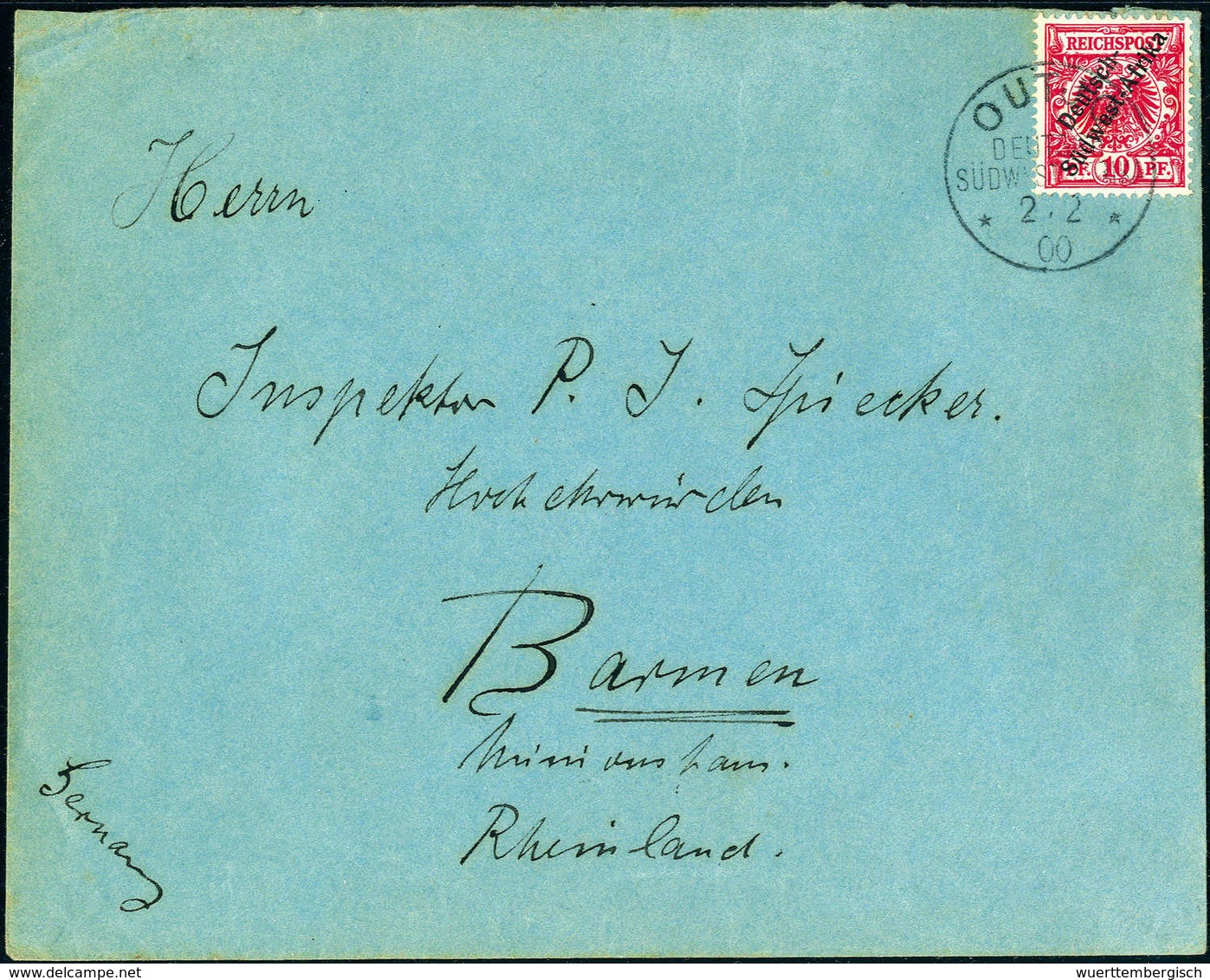 10 Pfg., Tadellose Einzelfrankatur Mit Stempel OUTJO 2/2 00 Auf Brief Nach Barmen, Rs. Abs.-Vermerk "Ovamboland". (Miche - Other & Unclassified