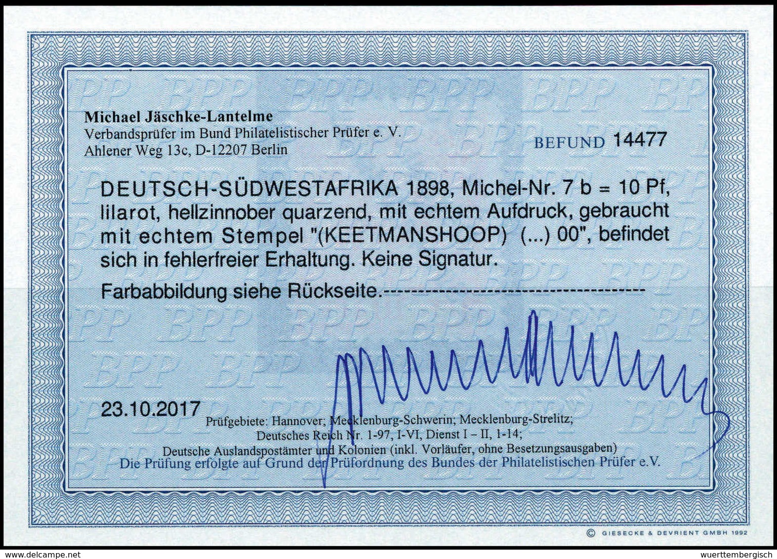 Gest. 10 Pfg., Tadellos Gestplt., Fotobefund Jäschke-L.BPP.<br/><b>Katalogpreis: 250,-</b> (Michel: 7b) - Sonstige & Ohne Zuordnung