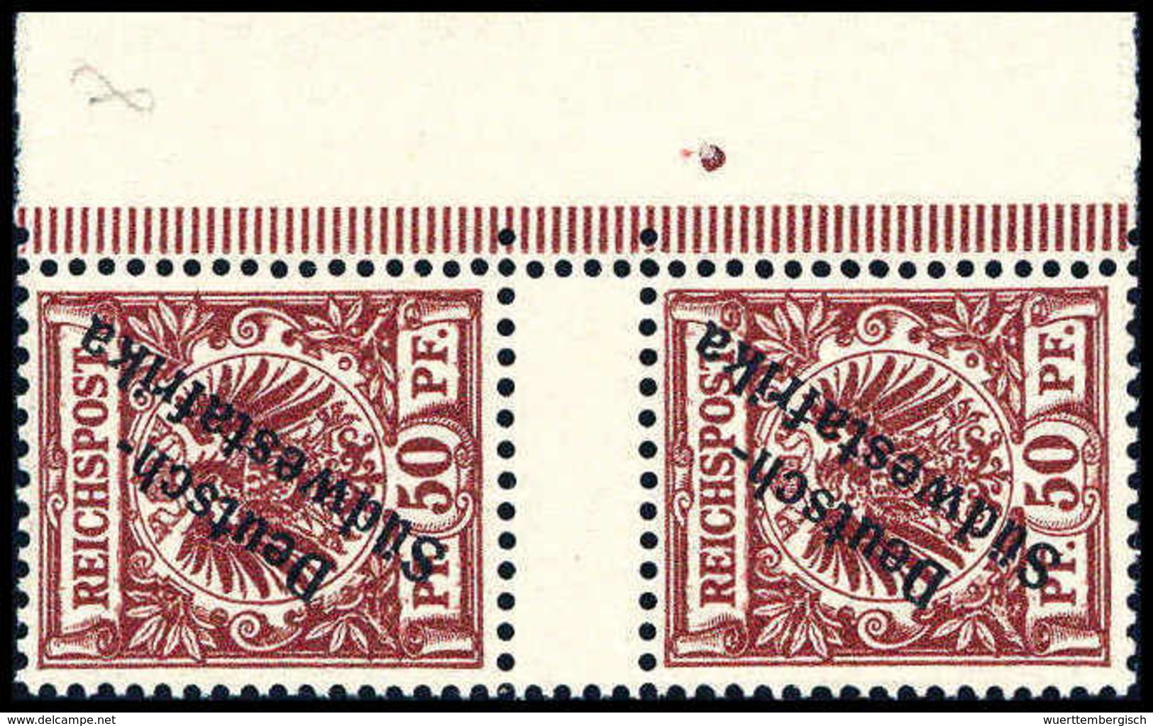 ** 50 Pfg., Tadellos Postfr., Senkr. Zwischenstegpaar, Re. Mit Bogenrand.<br/><b>Katalogpreis: 250,-</b> (Michel: 10ZS) - Other & Unclassified