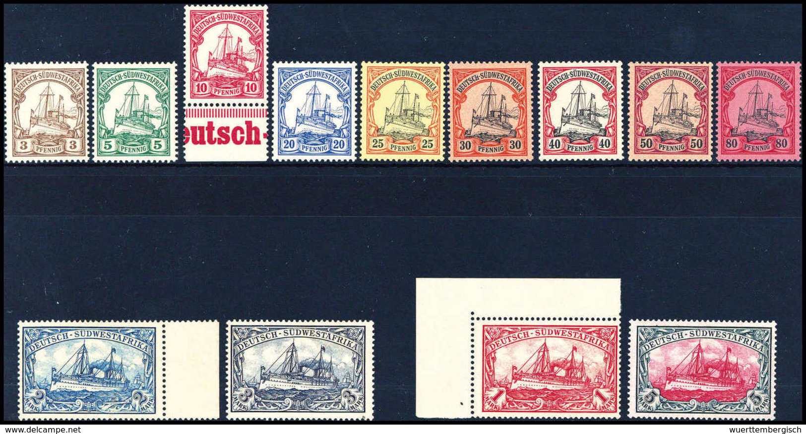 ** 3 Pfg.-5 Mk., Tadellos Postfr. Serie, 1 Mk. Aus Der Li. Ob. Bogenecke.<br/><b>Katalogpreis: 1.800,-</b> (Michel: 11/2 - Altri & Non Classificati