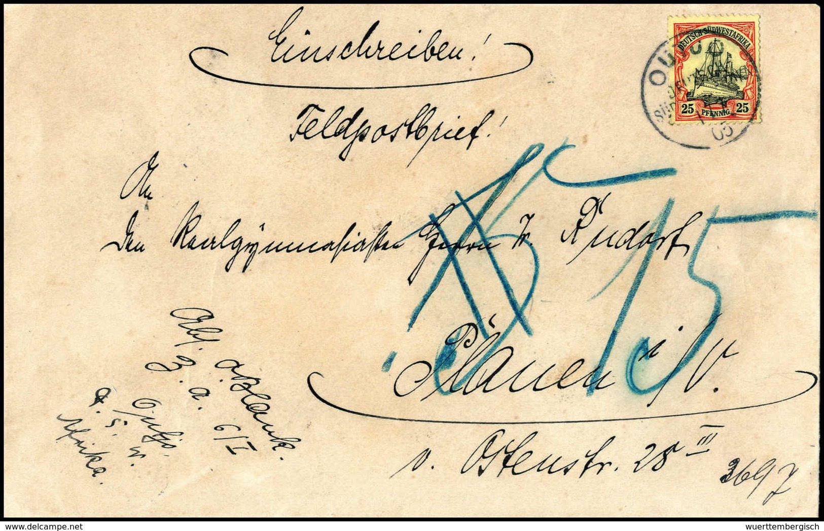 Beleg 25 Pfg., EF Auf Tadellosem Feldpost-Einschreibebrief Mit Stempel OUTJO 1/7 05 Nach Dtld. Mit Ak.-Stempel. Es Hande - Autres & Non Classés