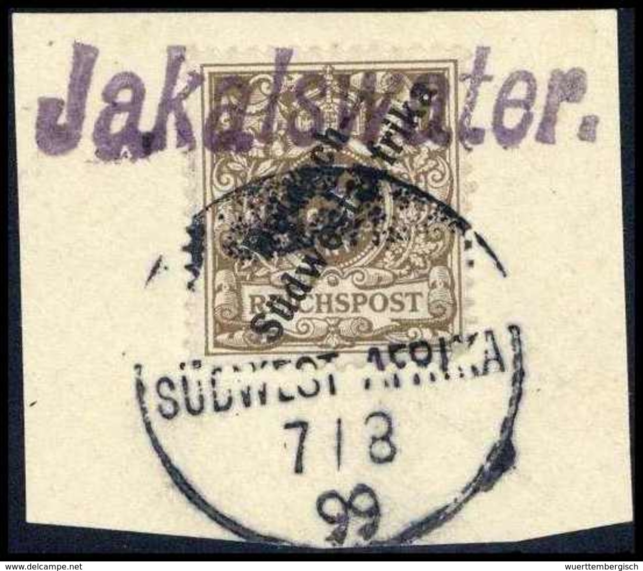 Briefst. JAKALSWATER, Violetter Wanderstempel Vom 7/8 99, Ideales Bfstk. 3 Pfg. (Michel: 5a) - Autres & Non Classés